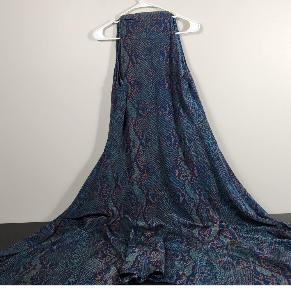 Joie 100% Silk Snakeskin Print Maxi Dress Blue Teal Sleeveless V-Neck M - Picture 4 of 11